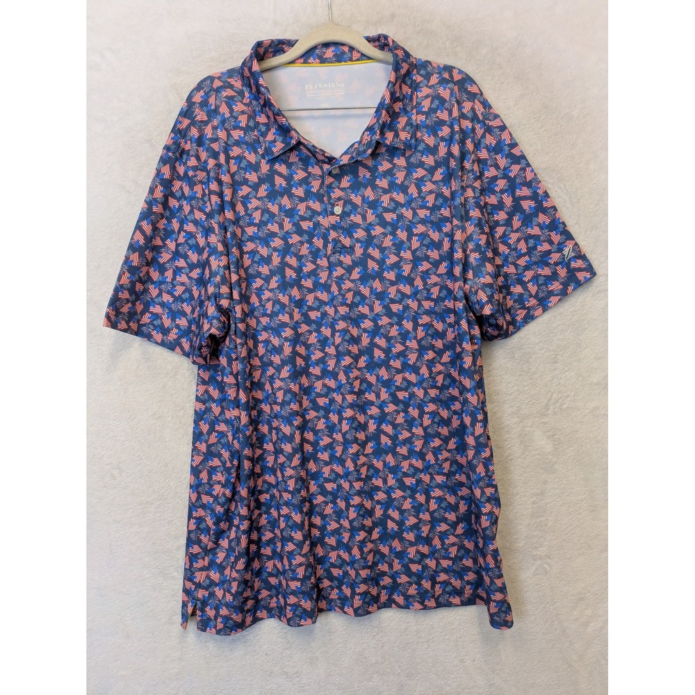 FT Fenteng Polo Shirt Women's XL Blue American Flag Fireworks Spandex‎ Americana